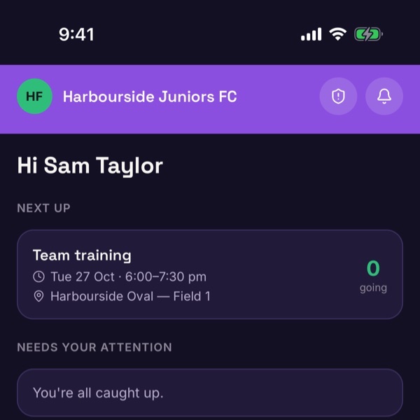 The staff Home screen with Next up and Needs your attention sections