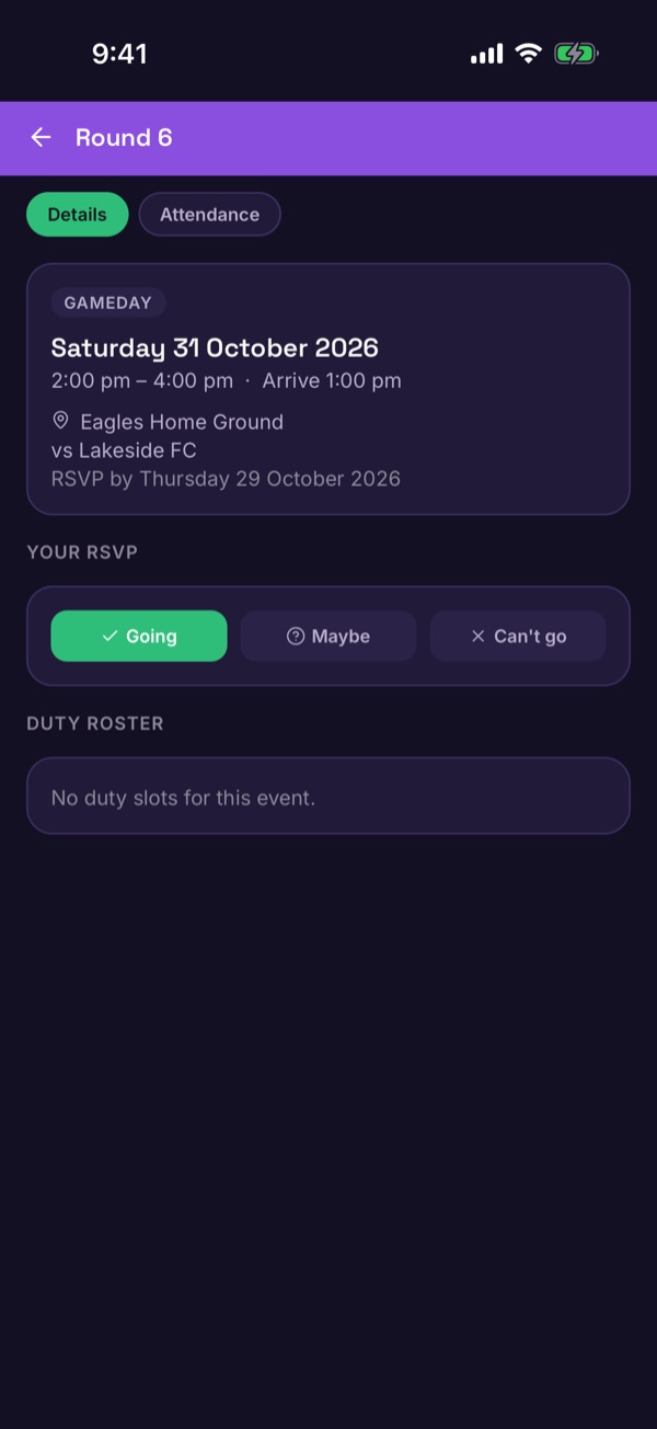The Your RSVP buttons with Going selected